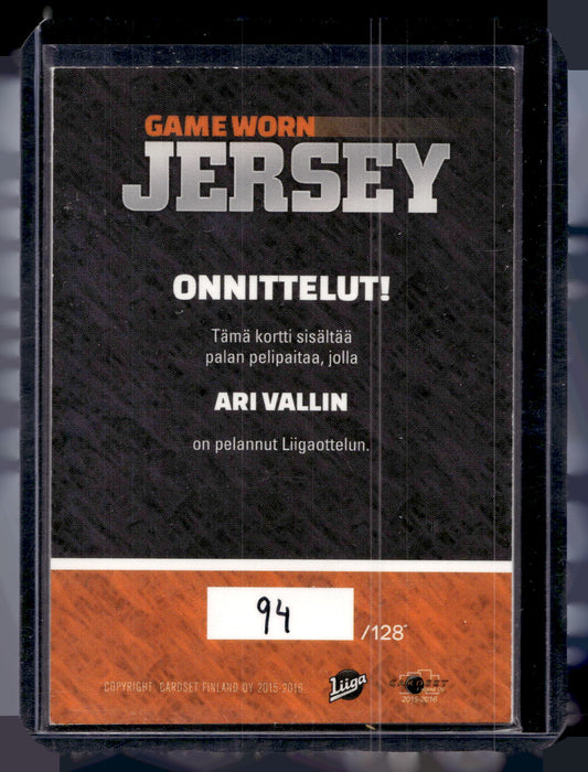 2015-16 Cardset - Game Worn Jersey - Ari Wallin /128