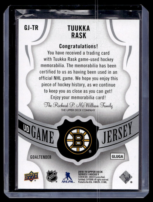 2018-19 Upper Deck - UD Game Jersey - Tuukka Rask #GJ-TR