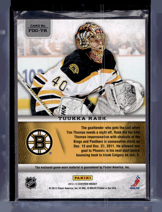 2012-13 Panini Certified - Fabric of the Game - Mirror Red Team Die-Cut - Tuukka Rask #FOG-TR /150
