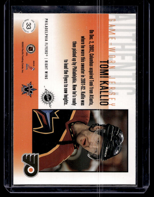2002-03 Pacific Vanguard - Game-Worn Jerseys - Tomi Kallio #33 /761