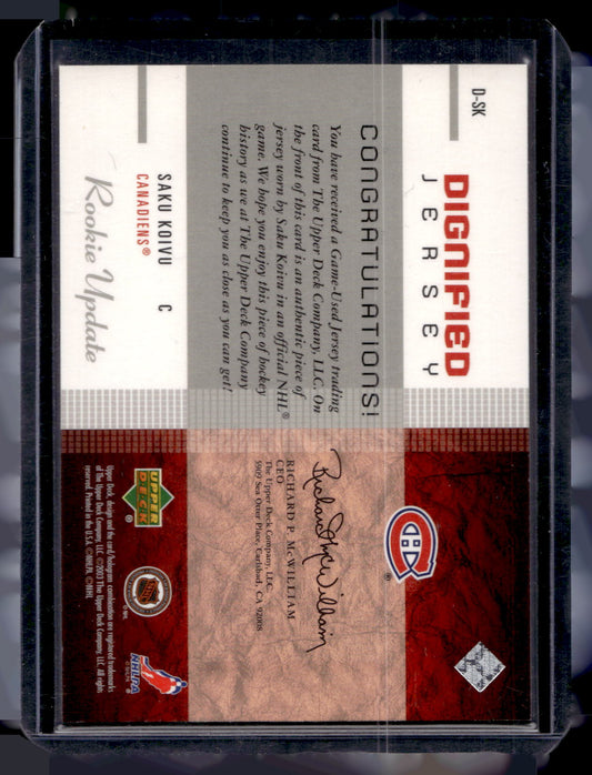 2002-03 Upper Deck Rookie Update - Dignified Jersey - Gold - Saku Koivu #D-SK /125