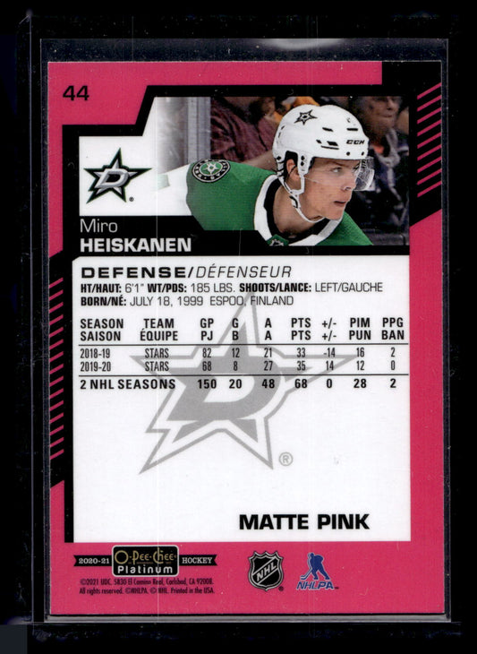2020-21 Upper Deck OPC Platinum - Matte Pink - Miro Heiskanen #44