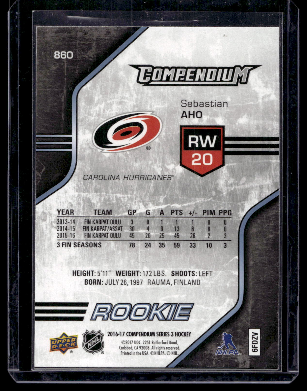 2016-17 Upper Deck Compendium - Blue - Rookies - Sebastian Aho #860 RC
