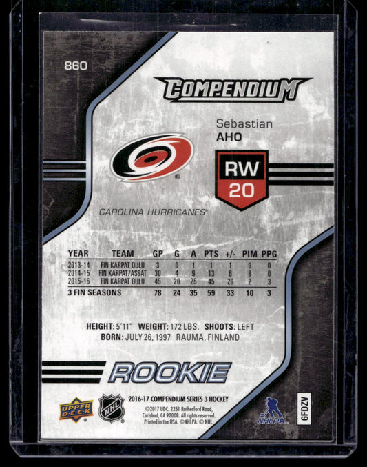 2016-17 Upper Deck Compendium - Blue -  Rookies - Sebastian Aho #860 RC