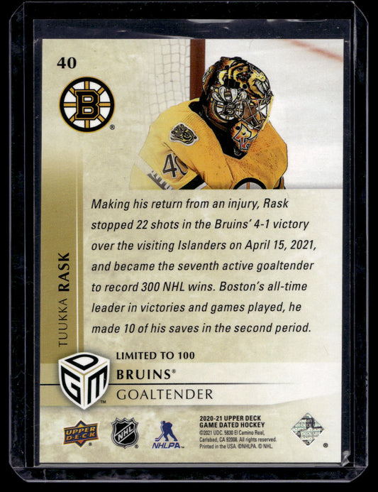 2020-21 Upper Deck Game Dated Moments - Gold - Tuukka Rask #40