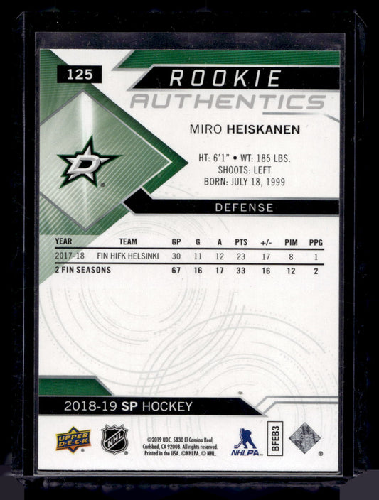 2018-19 Upper Deck SP - Retail - Blue - Rookie Authentics - Miro Heiskanen #125 RC