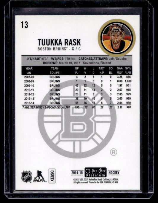 2014-15 Upper Deck OPC Platinum - Traxx - Tuukka Rask #13