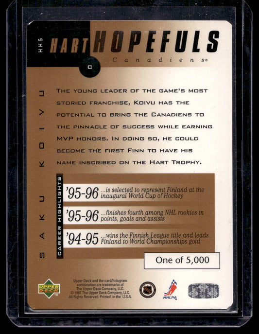 1996-97 Upper Deck - Hart Hopefuls - Bronze - Saku Koivu #HH5 /5000