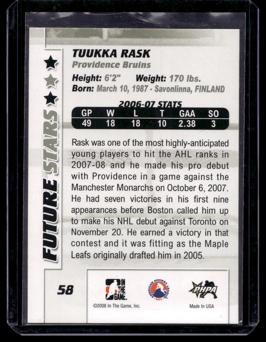 2007-08 In the Game Between the Pipes - Tuukka Rask #58 RY