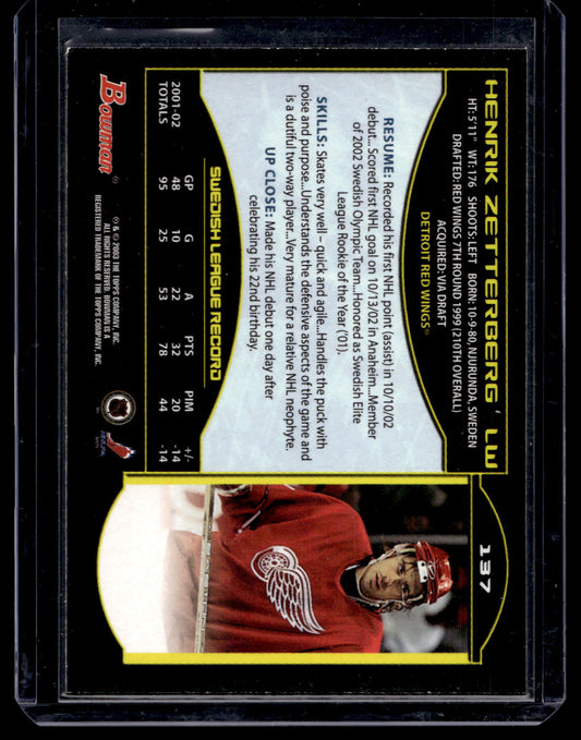 2002-03 Bowman YoungStars - Henrik Zetterberg #137 RC