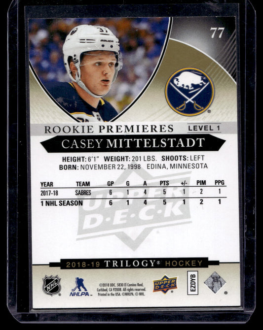 2018-19 Upper Deck Trilogy - Common Rookies - Casey Mittelstadt #77 /999 RC