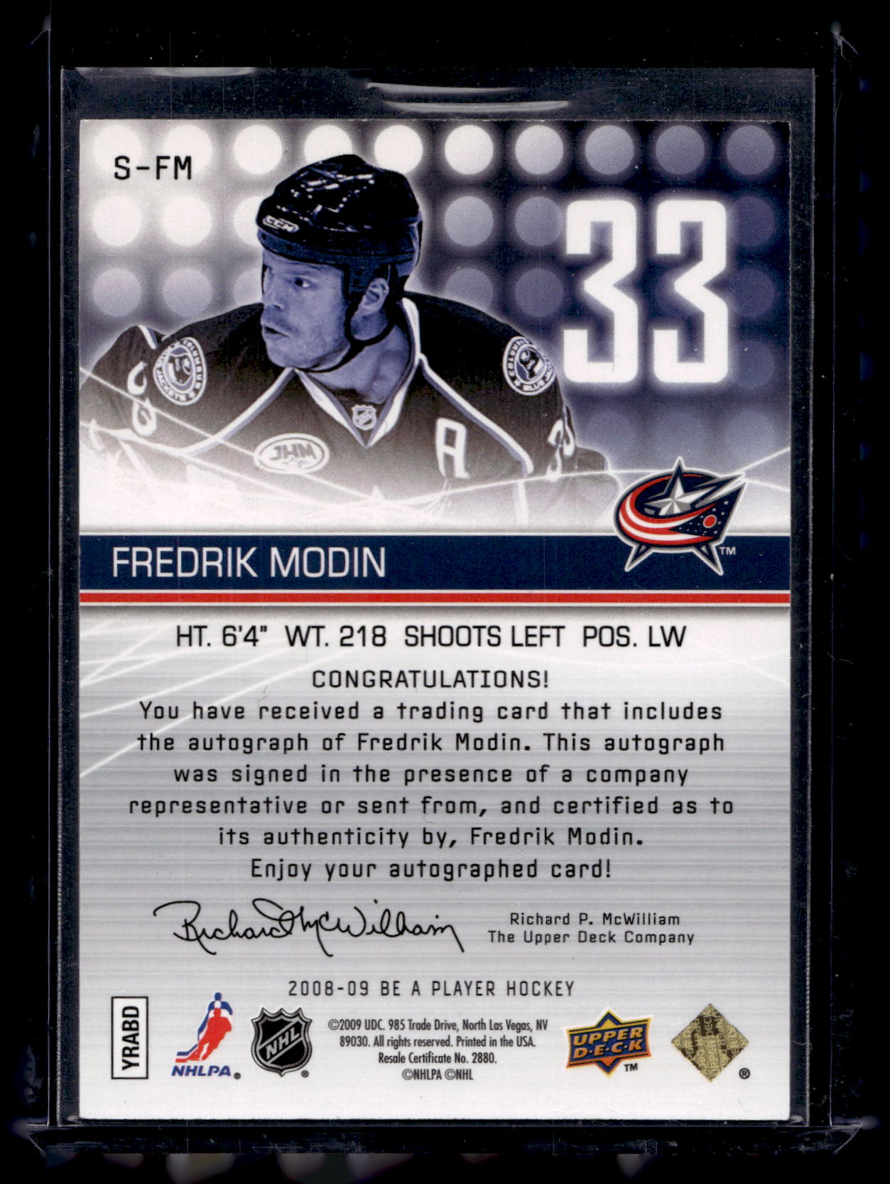 2008-09 Upper Deck Be a Player - Signatures - Fredrik Modin #S-FM