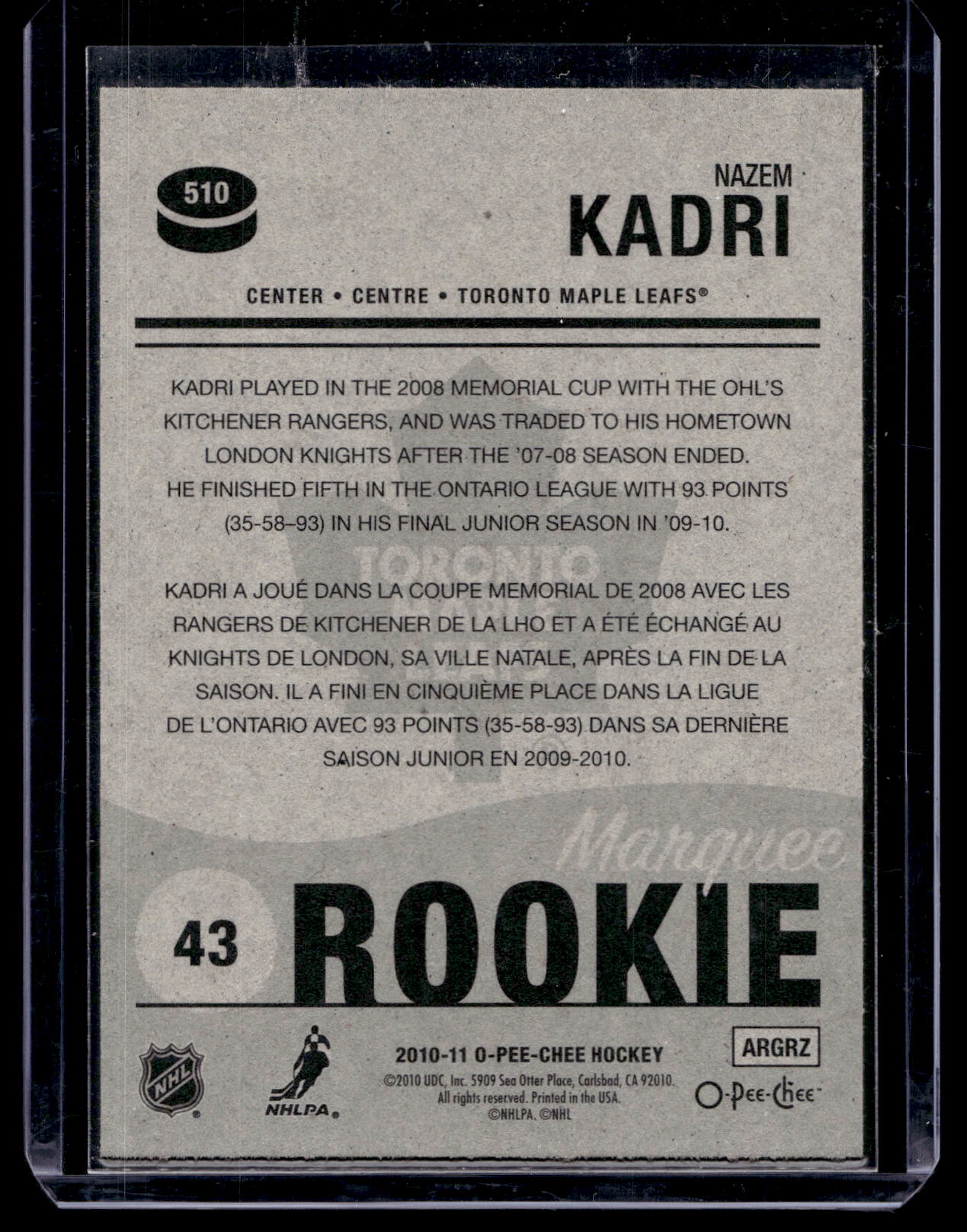 2010-11 O-Pee-Chee - Marquee Rookies - Nazem Kadri #510 RC