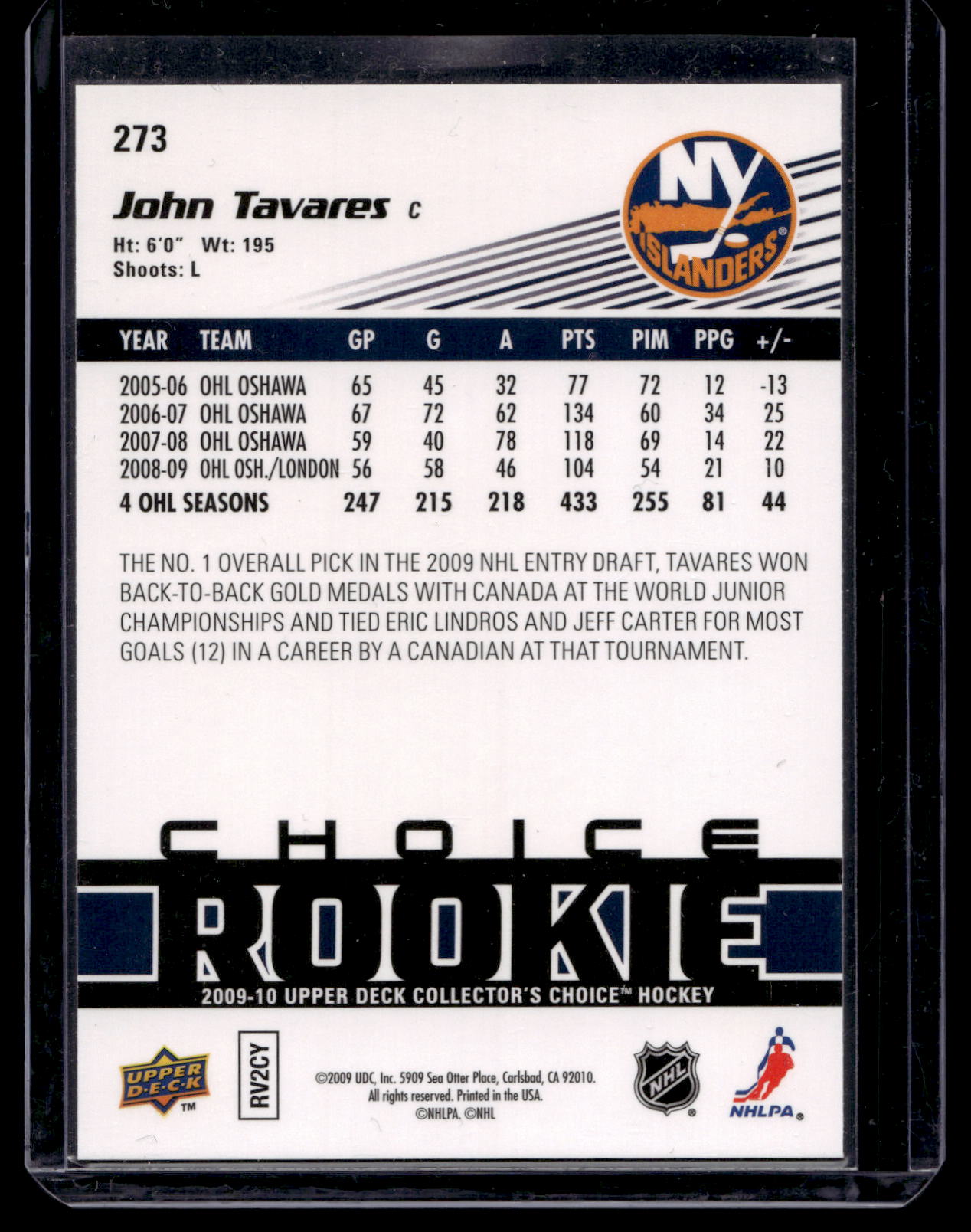 2009-10 Upper Deck Collector's Choice - Choice Rookie - John Tavares #273 RC