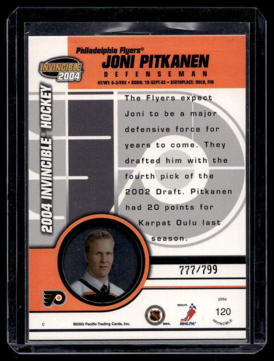 2003-04 Pacific Invincible - Joni Pitkanen #120 /799 RC