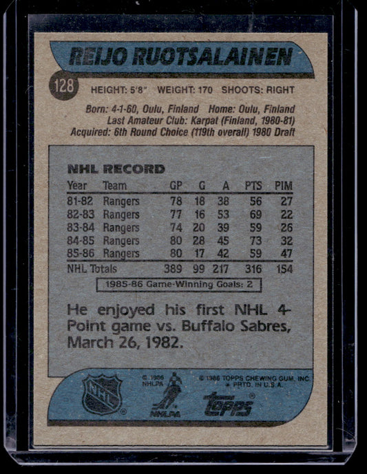 1986-87 Topps - Reijo Ruotsalainen #128