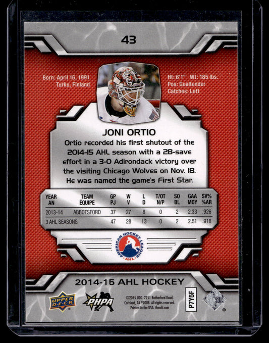 2014-15 Upper Deck AHL - Joni Ortio #43 RY