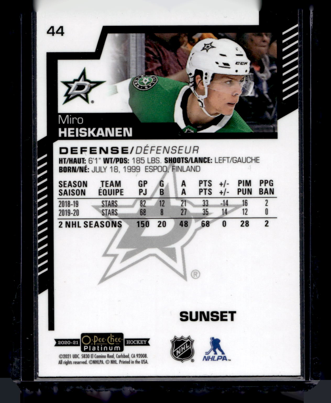 2020-21 Upper Deck OPC Platinum - Sunset - Miro Heiskanen #44