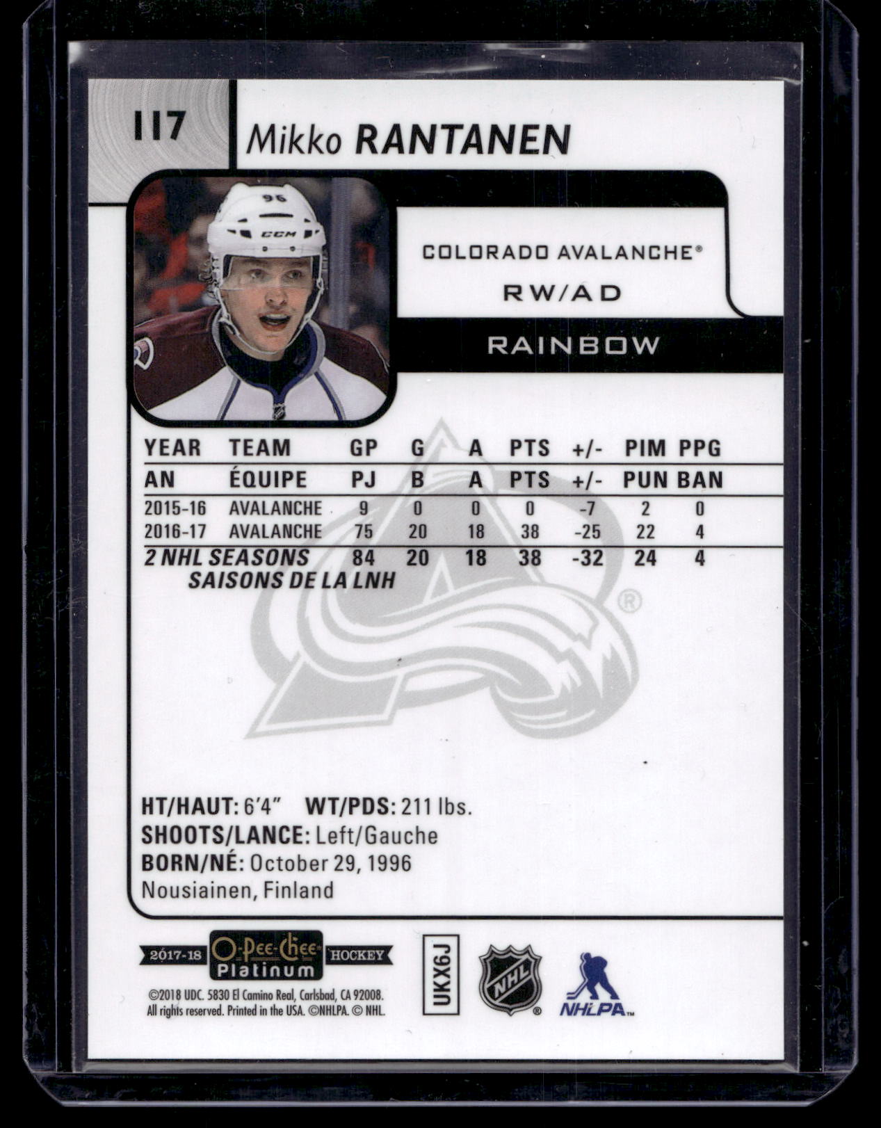 2017-18 Upper Deck OPC Platinum - Rainbow - Mikko Rantanen #117
