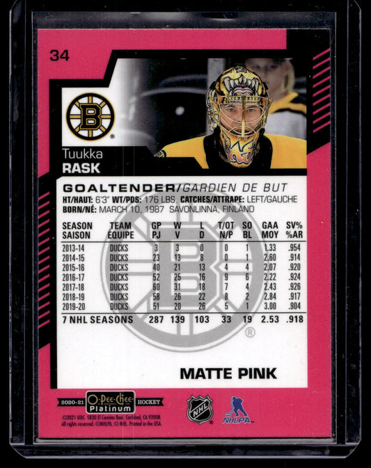2020-21 Upper Deck OPC Platinum - Matte Pink - Tuukka Rask #34