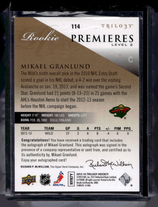 2013-14 Upper Deck Trilogy - Rookie Premieres Level 2 - Mikael Granlund #114 /399 RC