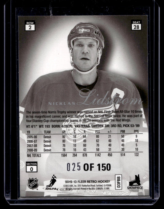 2012-13 Fleer Retro - 1996-97 Flair Showcase Row 2 Design - Legacy Collection - Nicklas Lidstrom #28 /150