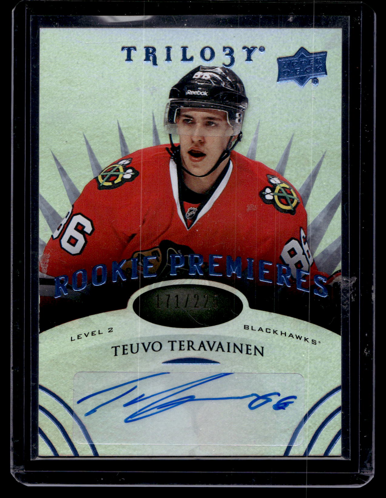 2014-15 Upper Deck Trilogy - Radiant Blue - Level 2 Rookie Premieres Autographs - Teuvo Teravainen #137 /225 RC