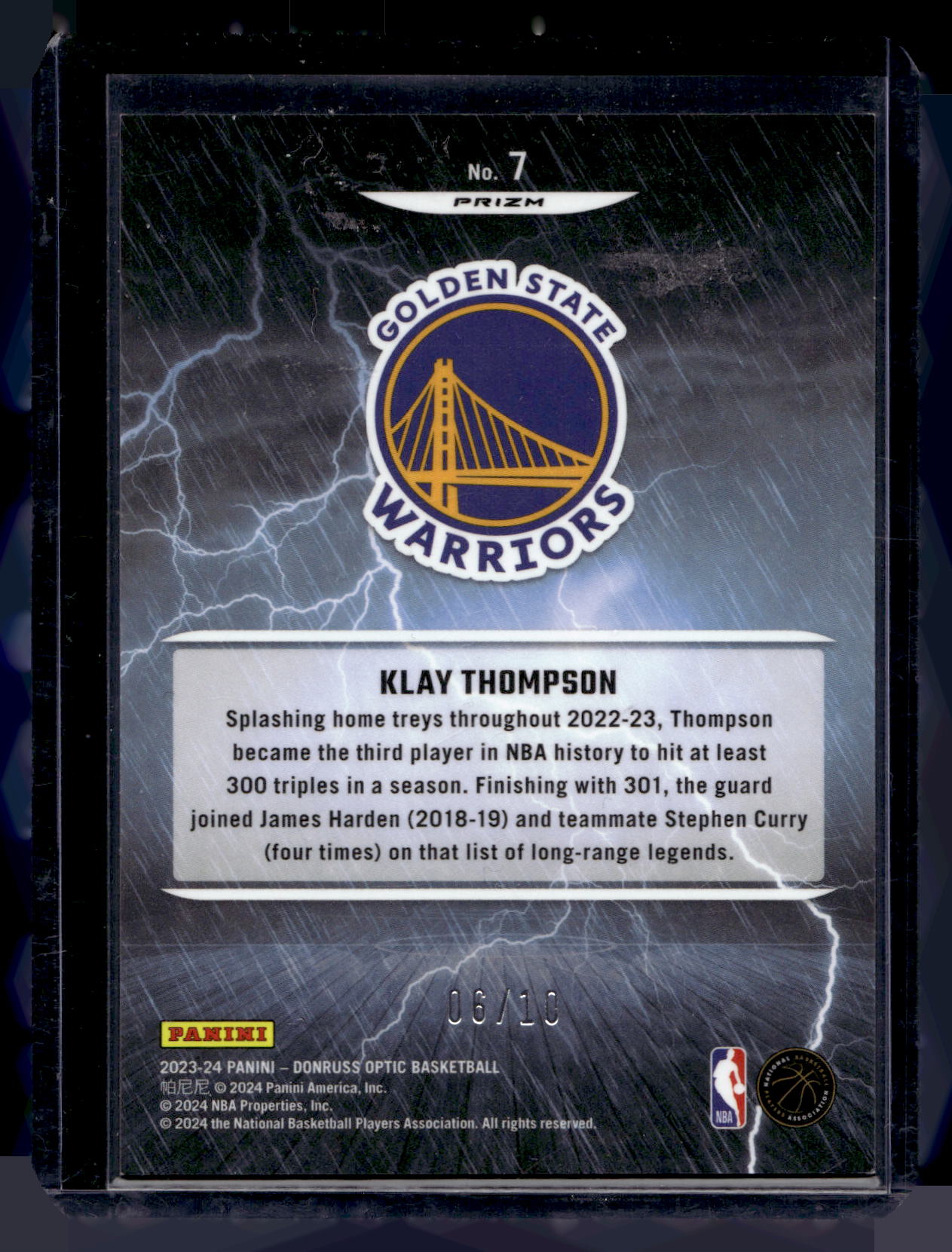 2023-24 Panini Donruss Optic - Raining 3s - Gold Prizm - Klay Thompson #7 /10