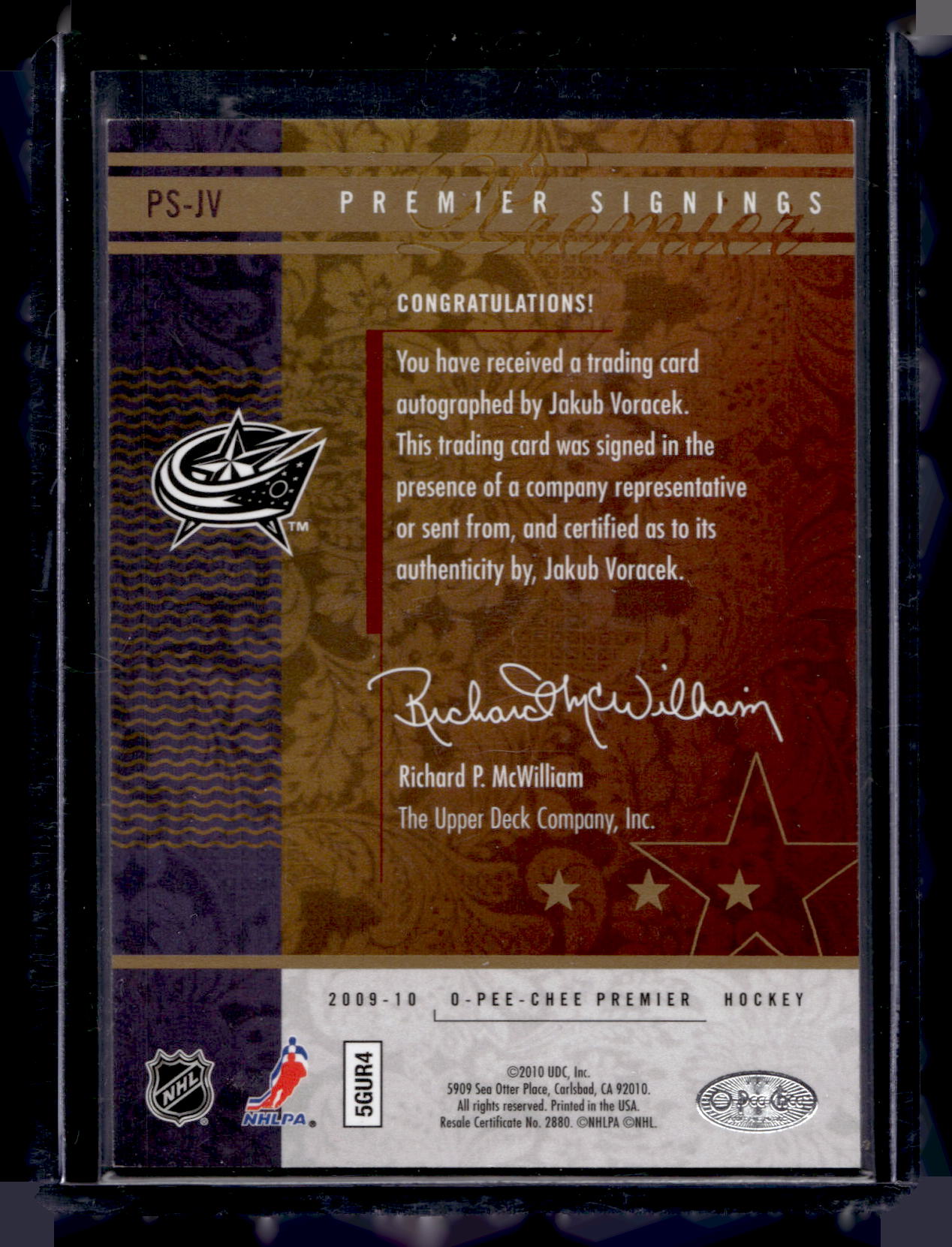 2009-10 O-Pee-Chee Premier - Premier Signings - Jakub Voracek #PS-JV /50
