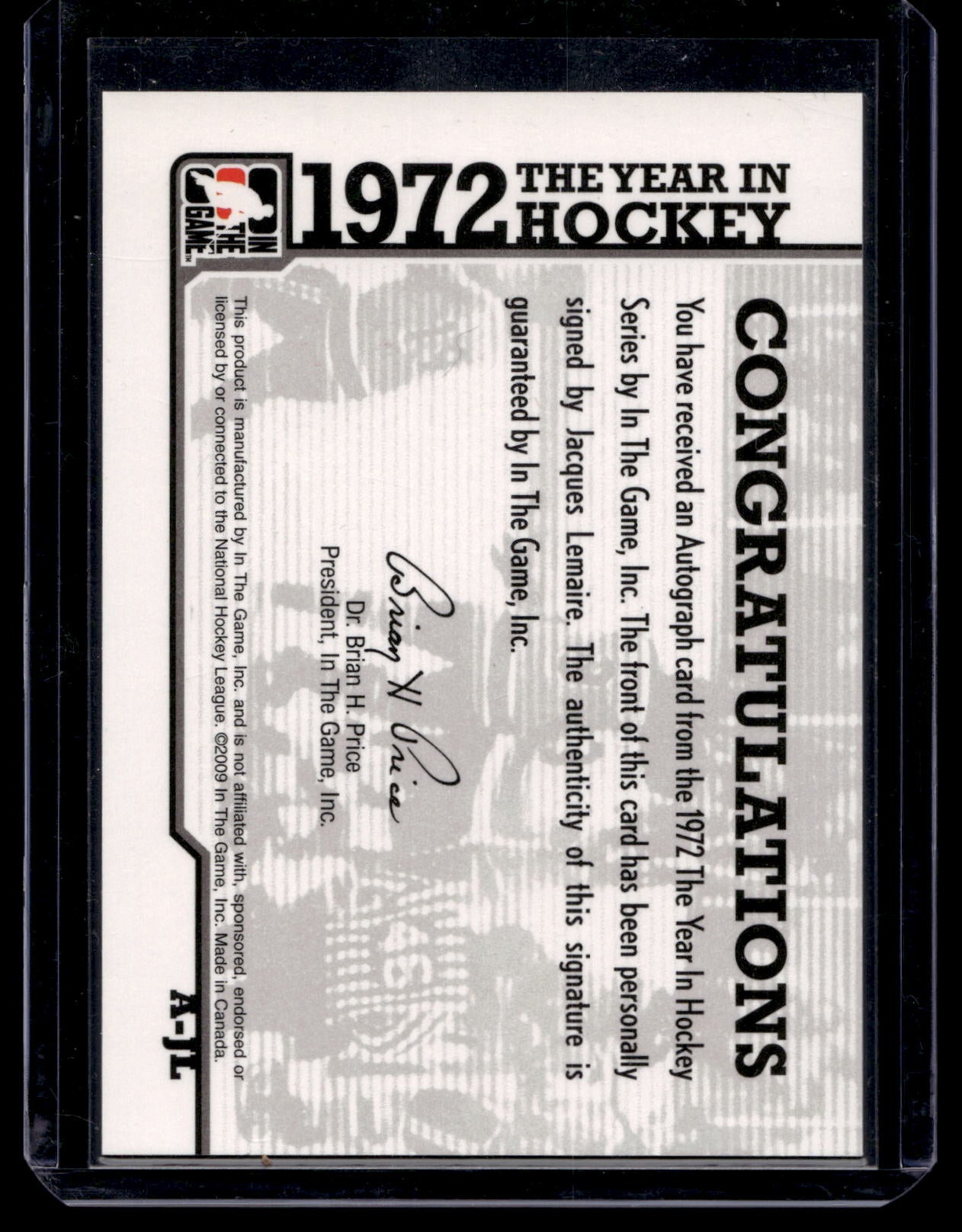 2009-10 In the Game 1972 The Year in Hockey - Autographs - Jacques Lemaire #A-JL