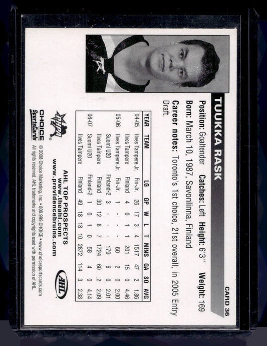 2007-08 Choice AHL Top Prospects - Tuukka Rask #36 RY