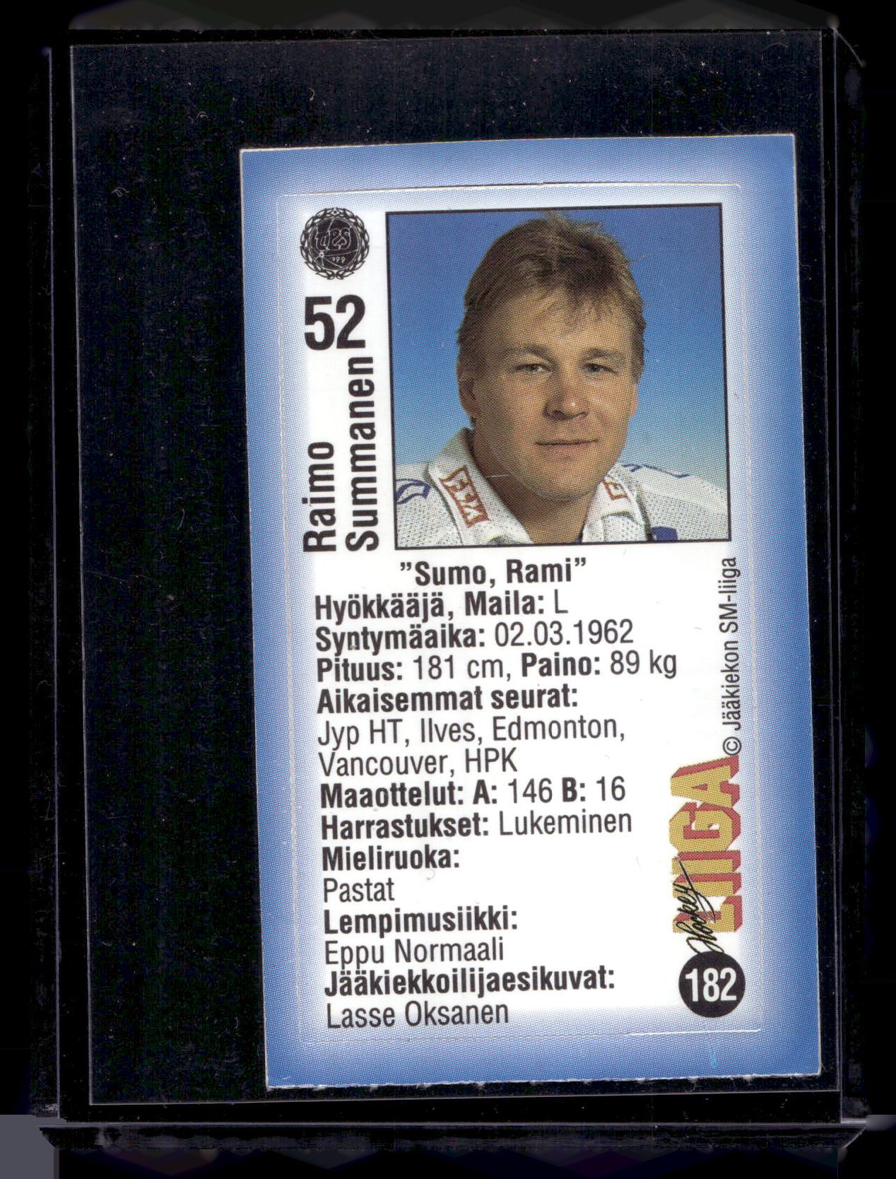1992-93 JyväsHyvä HockeyLiiga - Raimo Summanen #182