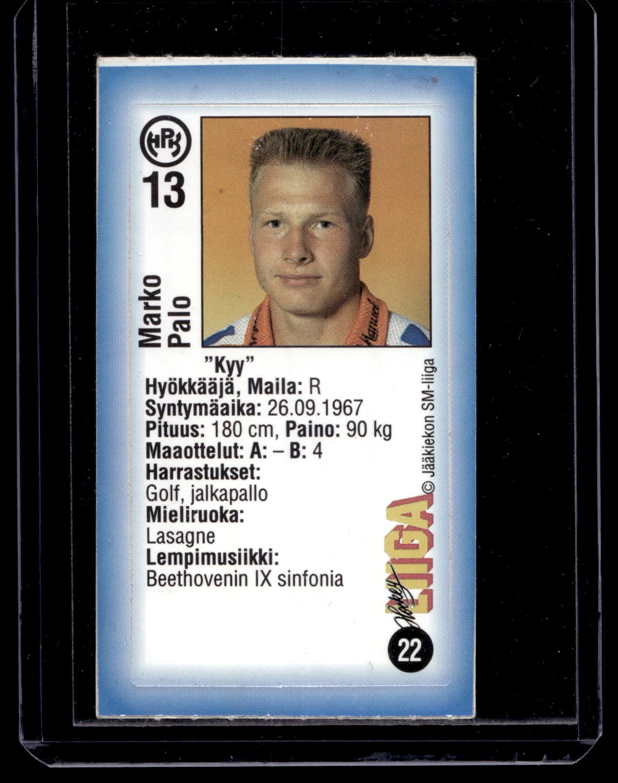 1992-93 JyväsHyvä HockeyLiiga - Marko Palo #22