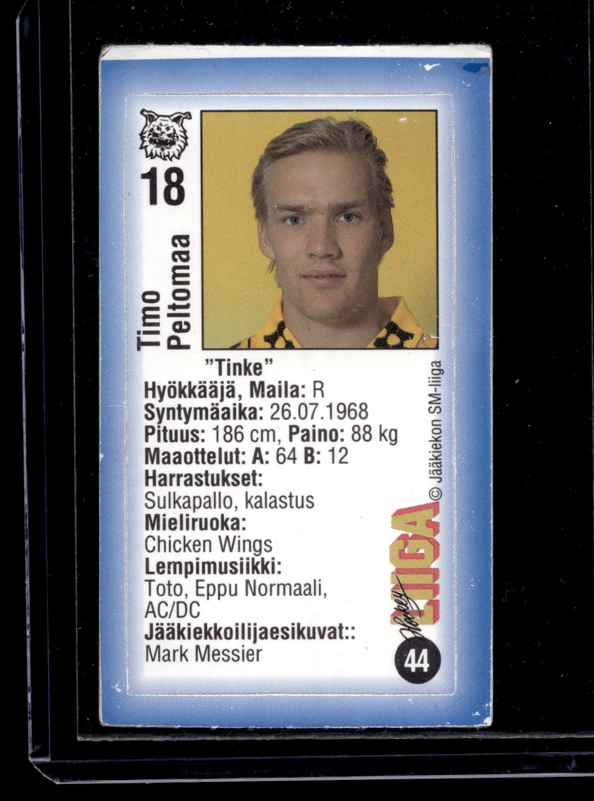 1992-93 JyväsHyvä HockeyLiiga - Timo Peltomaa #44