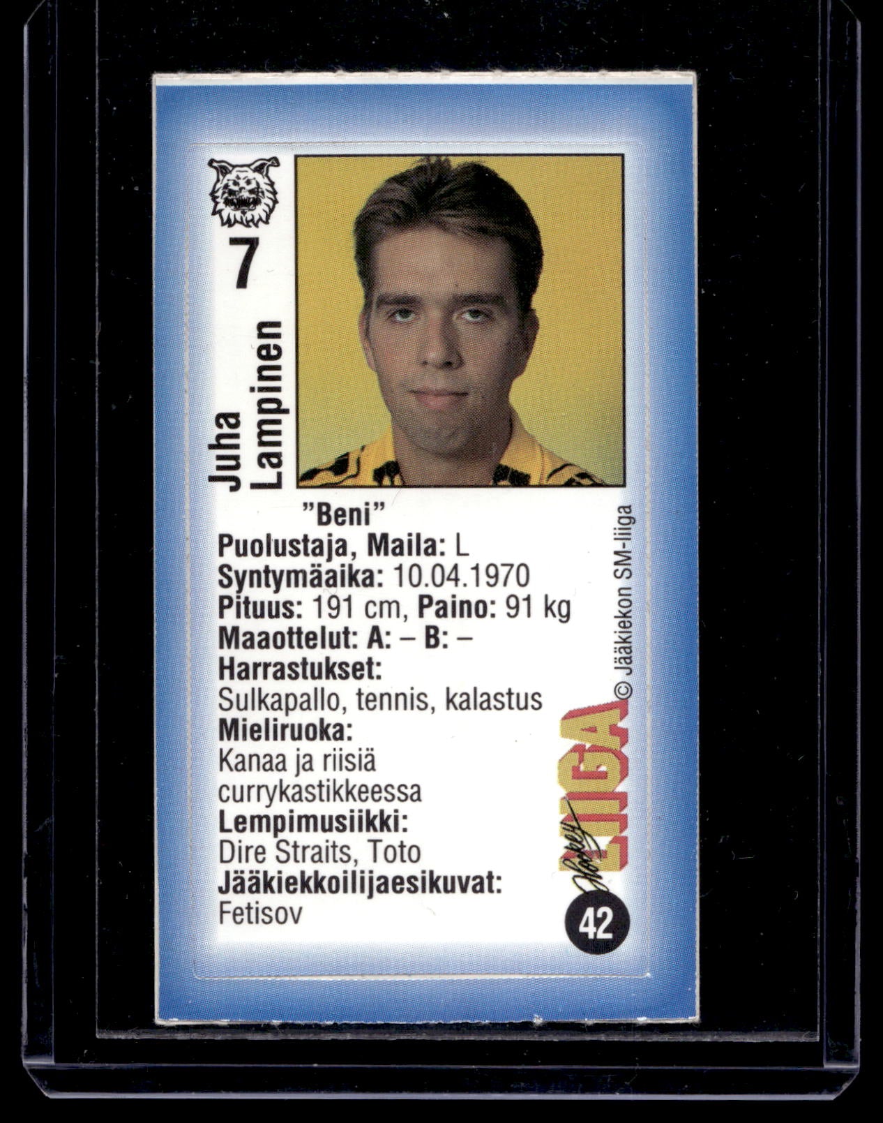 1992-93 JyväsHyvä HockeyLiiga - Juha Lampinen #42