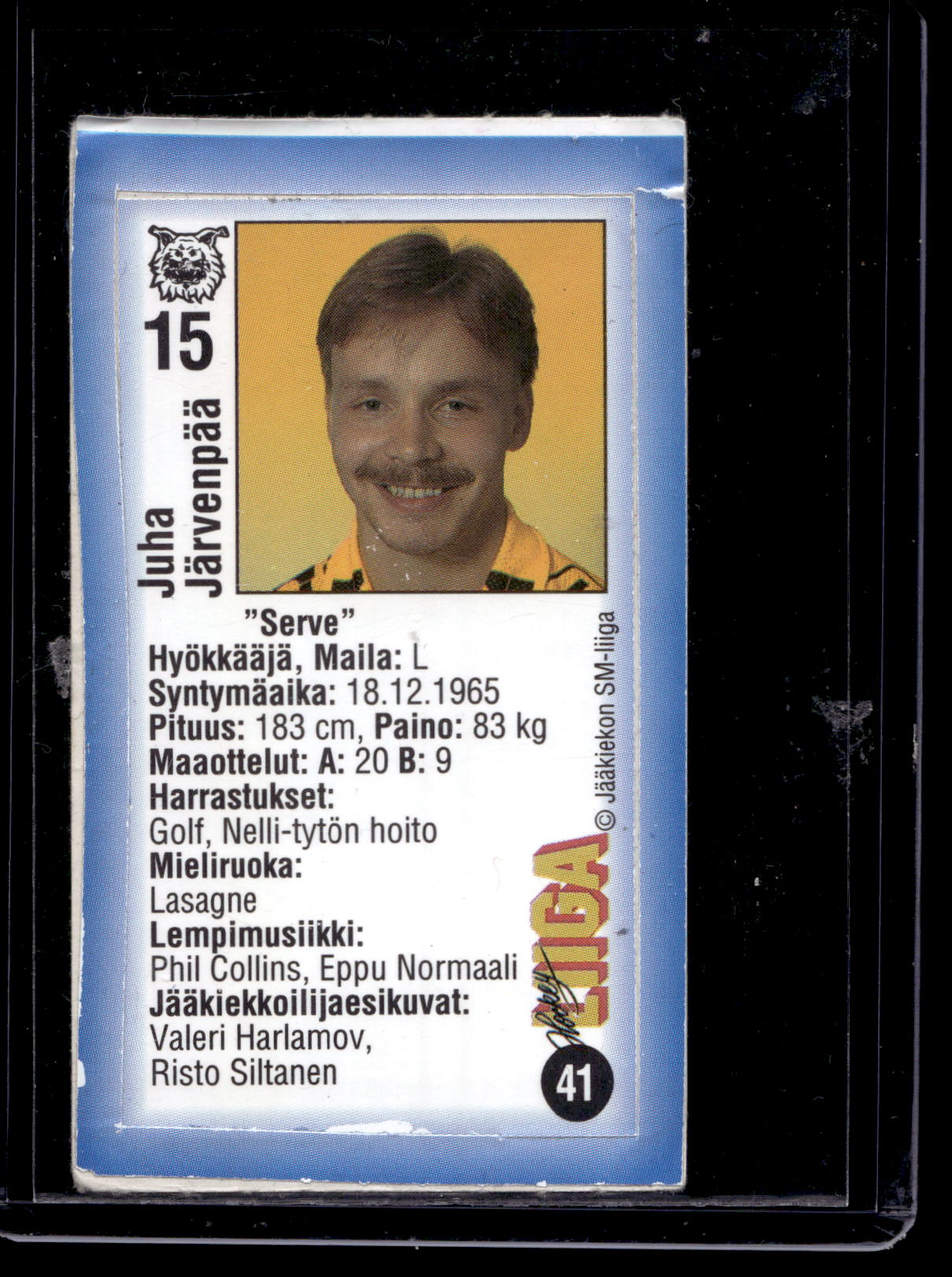 1992-93 JyväsHyvä HockeyLiiga - Juha Järvenpää #41