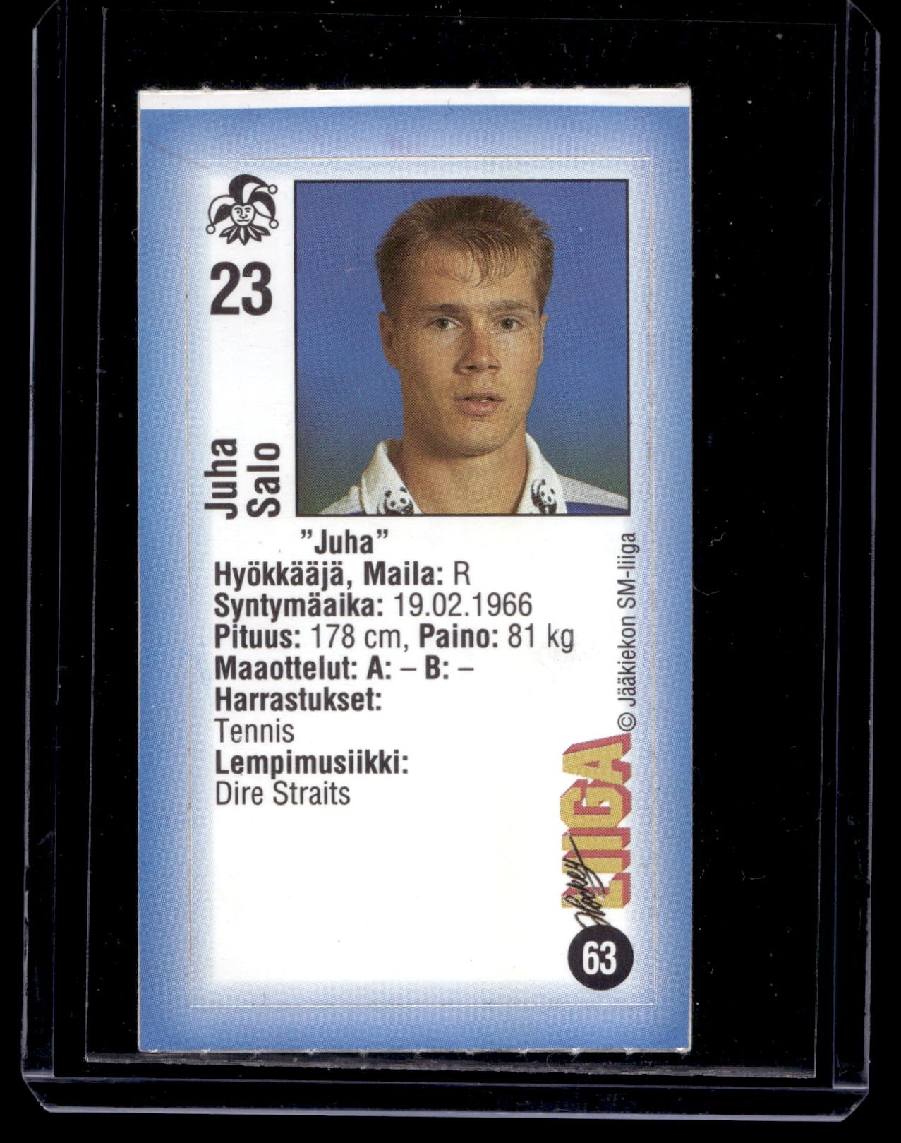 1992-93 JyväsHyvä HockeyLiiga - Juha Salo #63