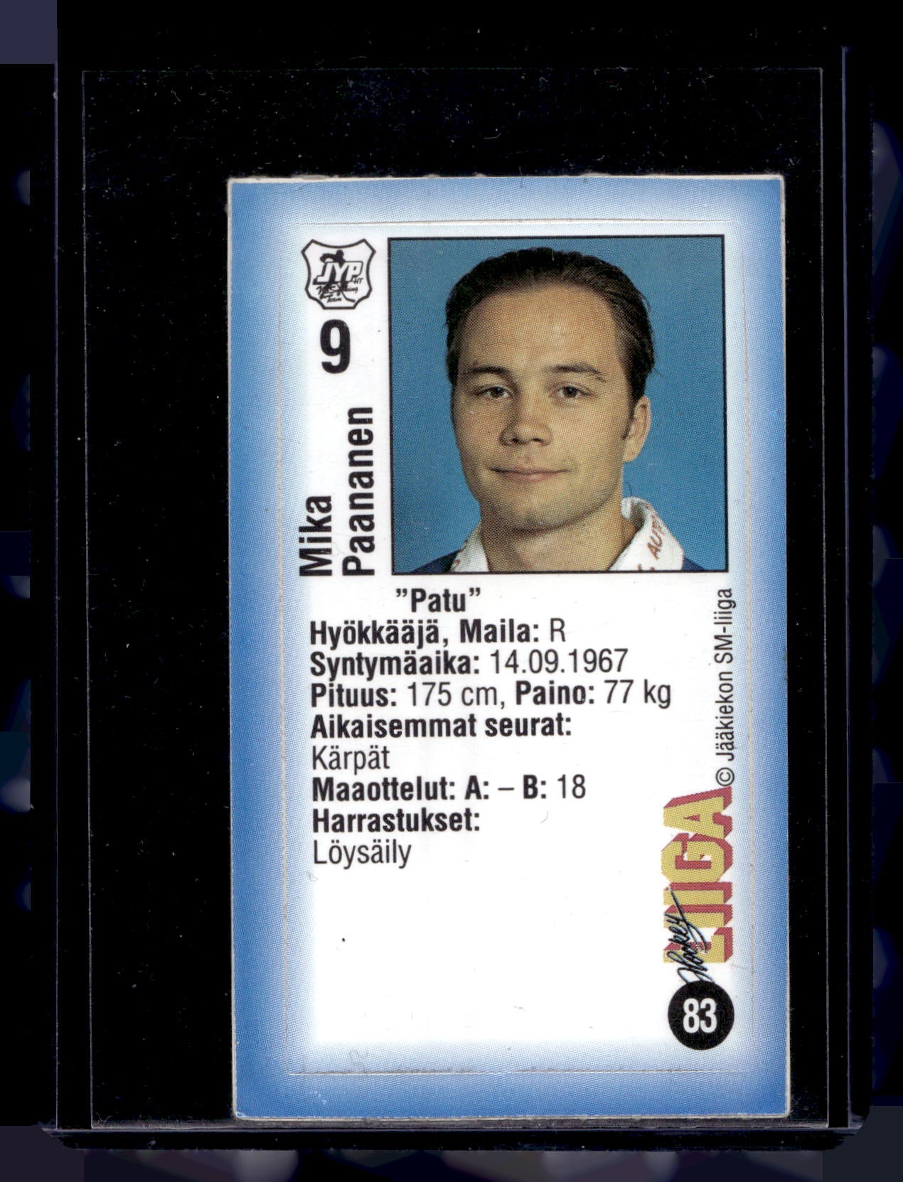 1992-93 JyväsHyvä HockeyLiiga - Mika Paananen #83