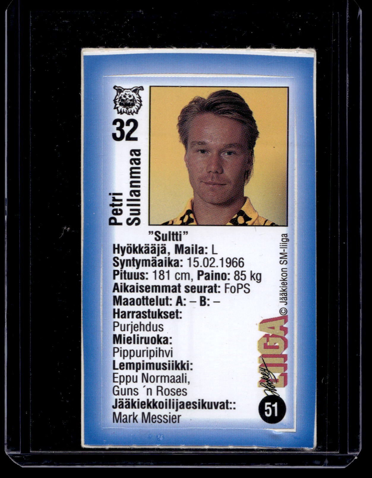 1992-93 JyväsHyvä HockeyLiiga - Petri Sullanmaa #51