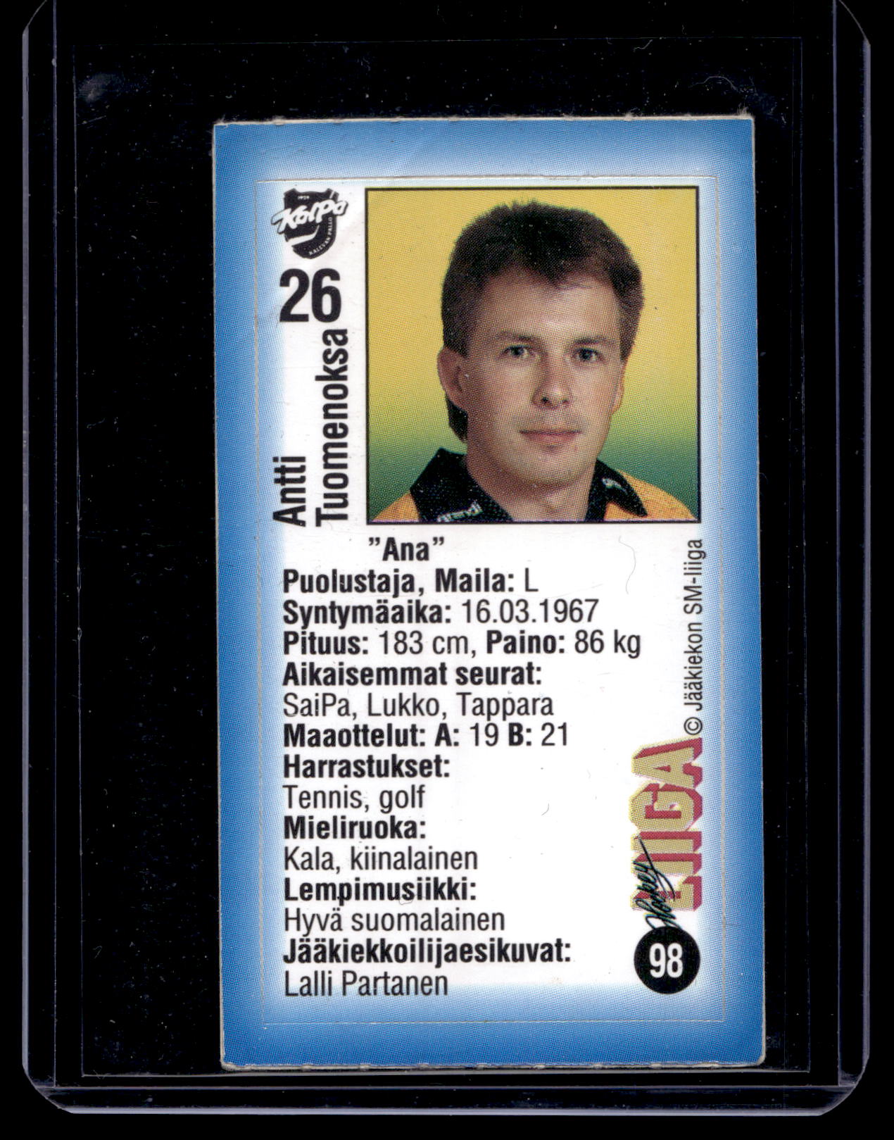 1992-93 JyväsHyvä HockeyLiiga - Antti Tuomenoksa #98
