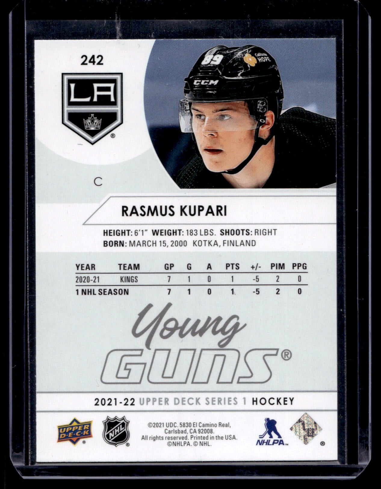 2021-22 Upper Deck Young Guns - Rasmus Kupari #242 RC