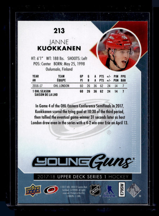 2017-18 Upper Deck Young Guns - Janne Kuokkanen #213 RC