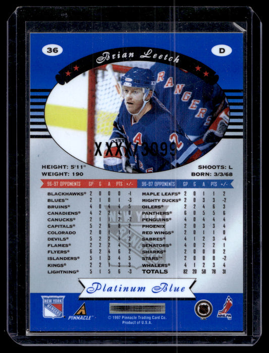 1997-98 Pinnacle Totally Certified - Executive Master Set - Platinum Blue - Brian Leetch #36 XXXX/3099