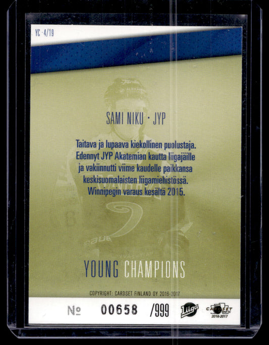 2016-17 Cardset - Young Champions - Sami Niku #YC4 /999