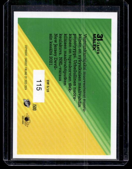 2023-24 Cardset - Stone Walls Blue - Jakub Malek #SW3 /500