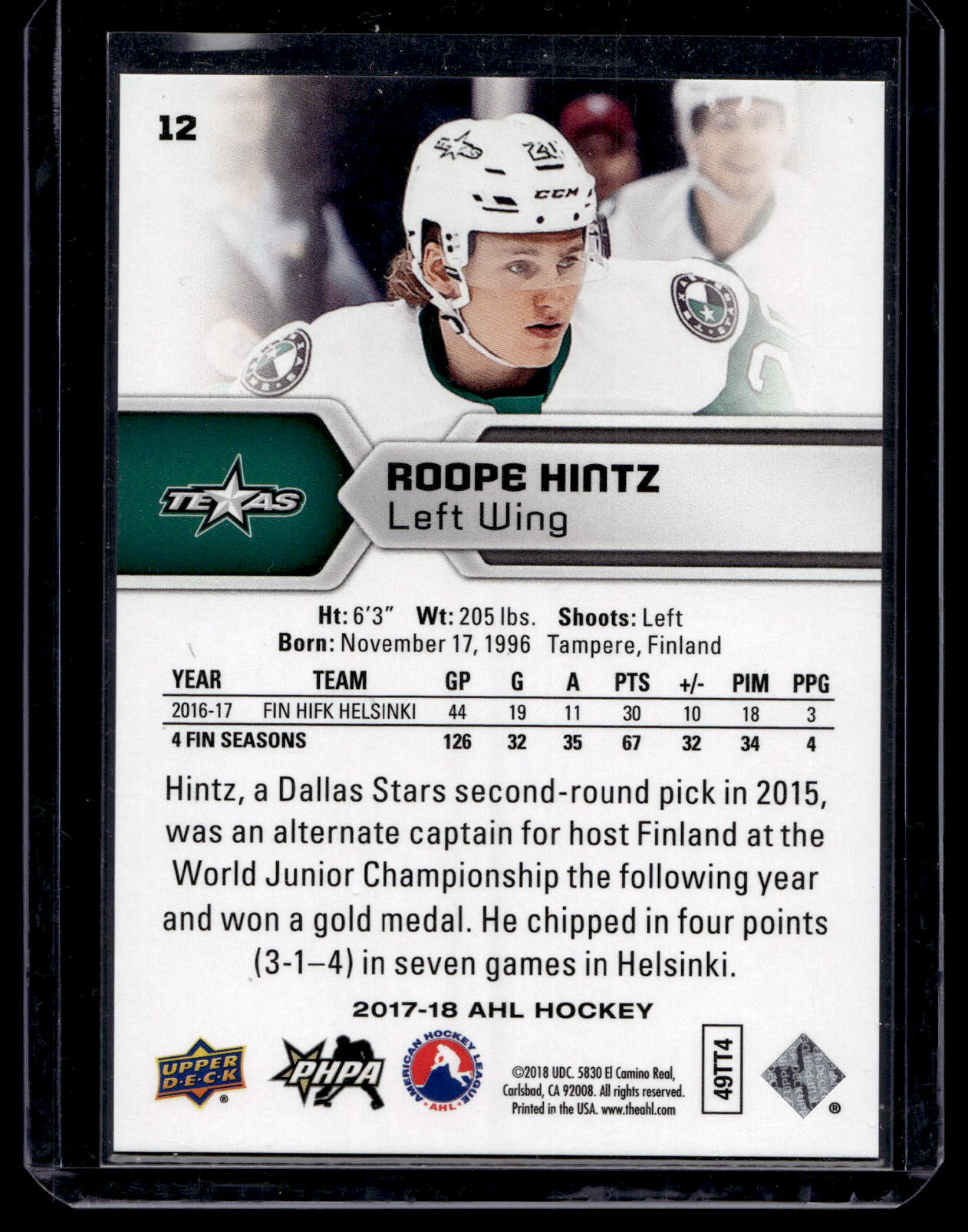 2017-18 Upper Deck AHL - Rainbow Foil - Roope Hintz #12