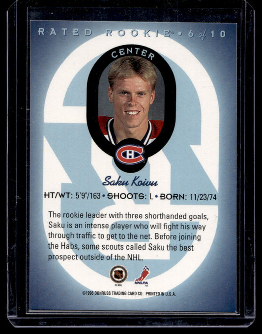 1996-97 Donruss - Rated Rookie - Saku Koivu #6