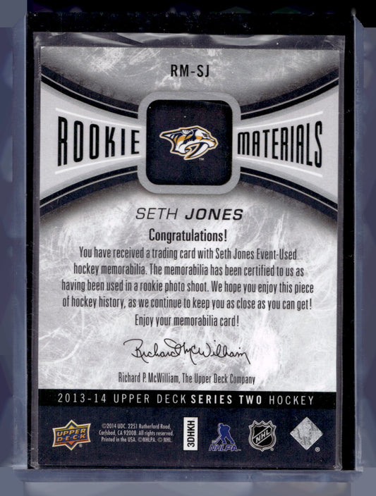 2013-14 Upper Deck - Rookie Materials - Seth Jones #RM-SJ RY
