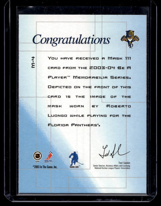 2003-04 In the Game Be A Player Memorabilia - The Mask III - Roberto Luongo #M-4