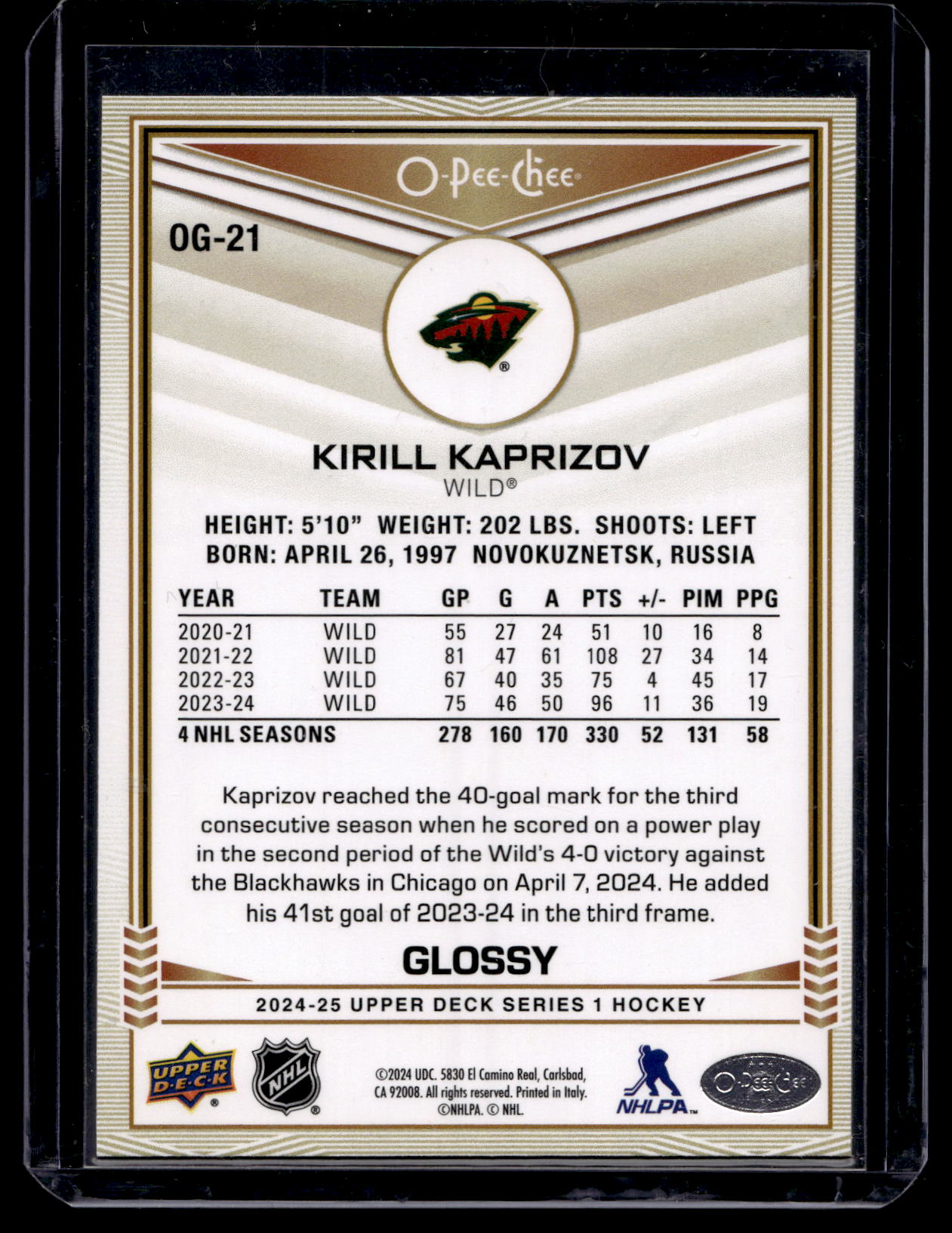 2024-25 Upper Deck Series 1 - O-Pee-Chee Glossy - Kirill Kaprizov #OG-21